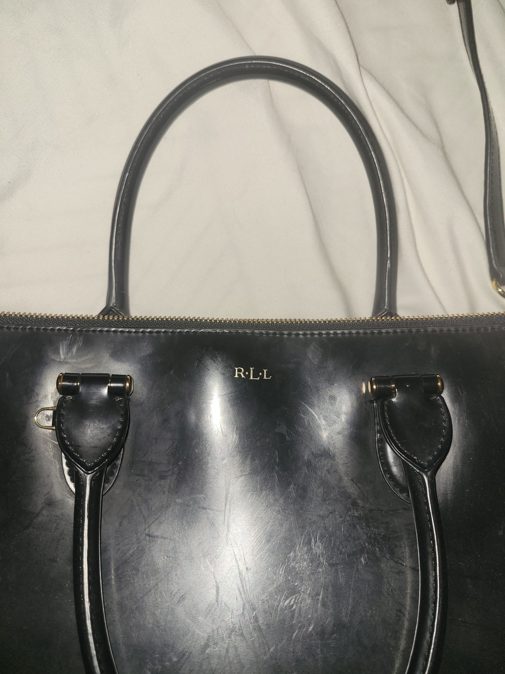 Black Leather LRL Tote Bag - Structured Everyday Handbag
